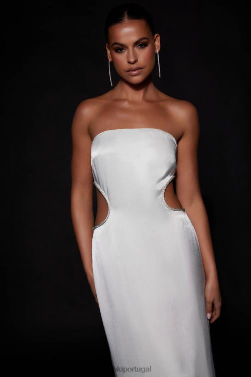 Meshki vestido maxi com recorte diamante lawry BLLT689 roupas branco