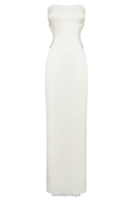 Meshki vestido maxi com recorte diamante lawry BLLT689 roupas branco