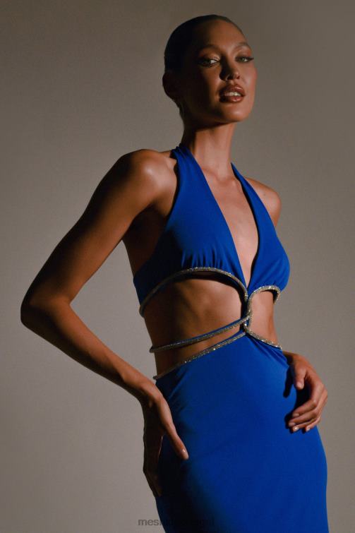 Meshki vestido maxi com recorte diamante nicha BLLT701 roupas azul cobalto