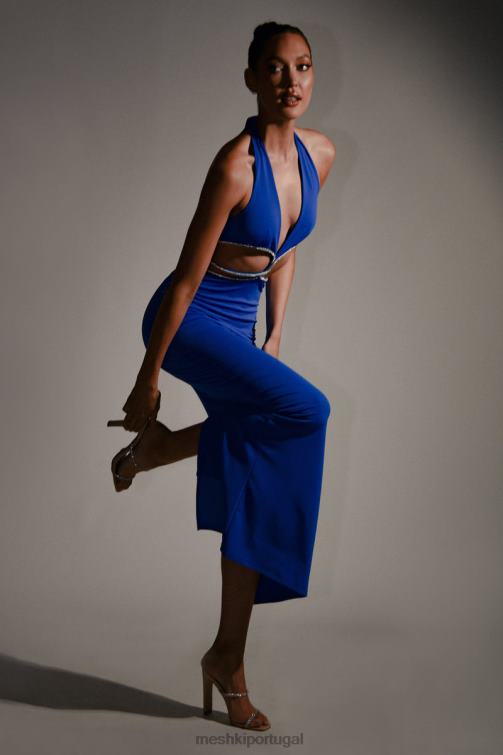 Meshki vestido maxi com recorte diamante nicha BLLT701 roupas azul cobalto