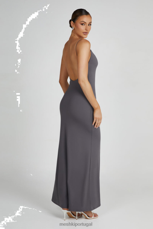 Meshki vestido maxi com tiras de náilon reciclado Nikkita BLLT104 roupas carvão