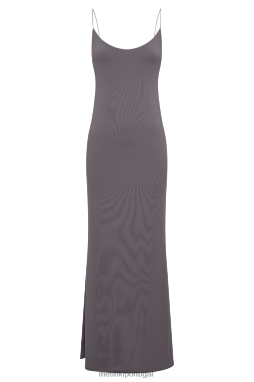 Meshki vestido maxi com tiras de náilon reciclado Nikkita BLLT104 roupas carvão