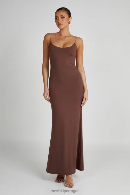 Meshki vestido maxi com tiras de náilon reciclado Nikkita BLLT97 roupas café