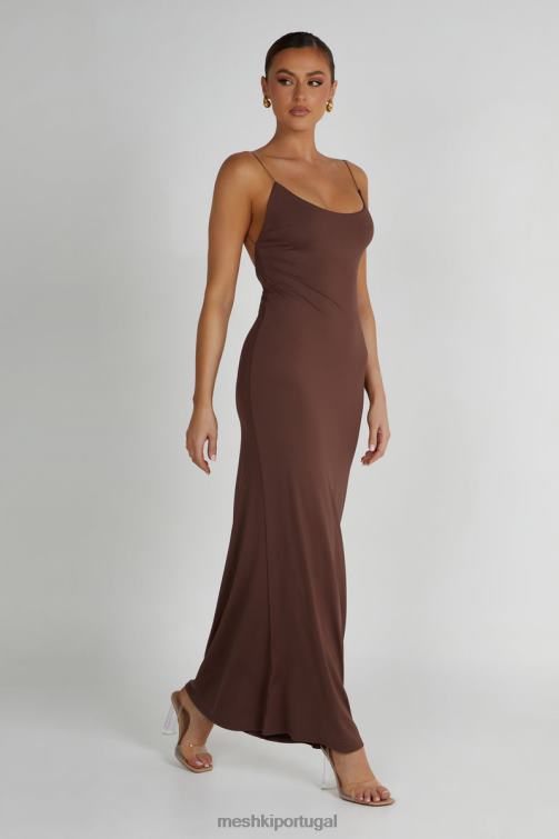 Meshki vestido maxi com tiras de náilon reciclado Nikkita BLLT97 roupas café