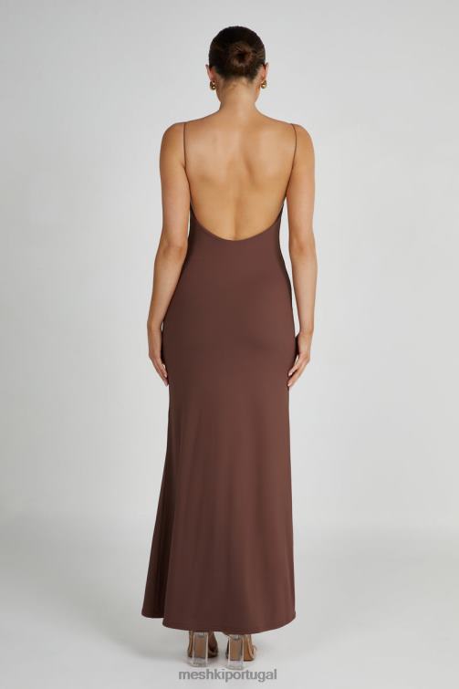 Meshki vestido maxi com tiras de náilon reciclado Nikkita BLLT97 roupas café
