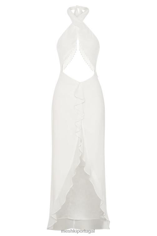 Meshki vestido maxi dana chiffon com acabamento diamante frente única BLLT556 roupas branco