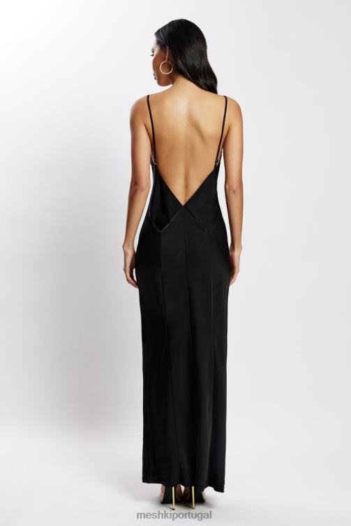 Meshki vestido maxi de cetim baily BLLT555 roupas preto
