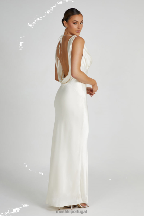 Meshki vestido maxi de cetim com capuz nas costas angelique BLLT53 roupas marfim