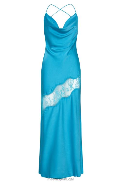 Meshki vestido maxi de cetim com detalhe de renda chandra BLLT117 roupas água-marinha
