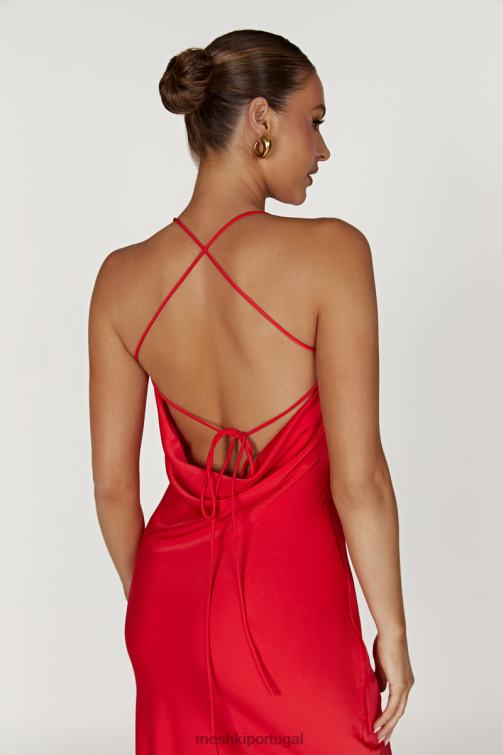 Meshki vestido maxi de cetim com detalhe de renda chandra BLLT283 roupas vermelho