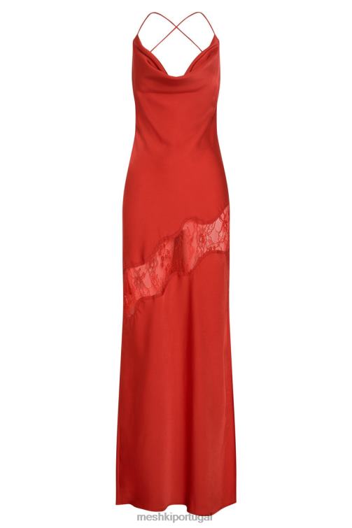 Meshki vestido maxi de cetim com detalhe de renda chandra BLLT283 roupas vermelho