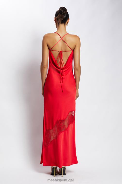 Meshki vestido maxi de cetim com detalhe de renda chandra BLLT283 roupas vermelho