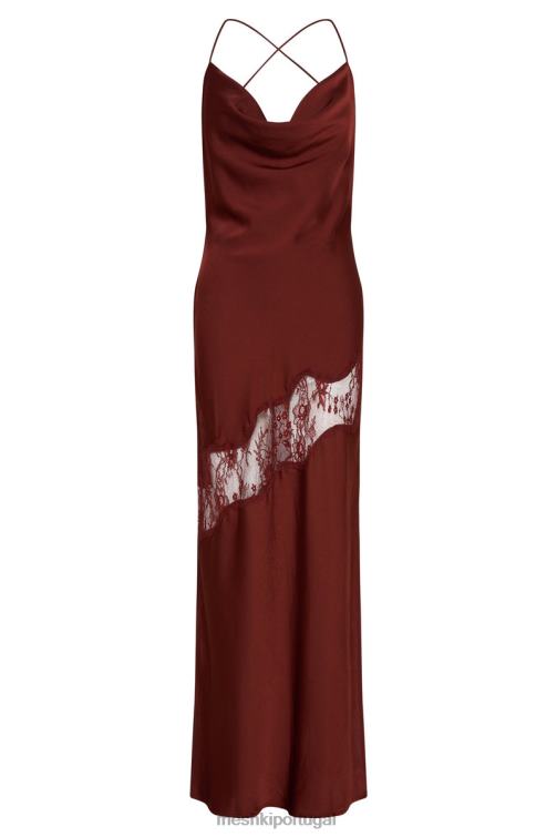 Meshki vestido maxi de cetim com detalhe de renda chandra BLLT85 roupas chocolate cereja