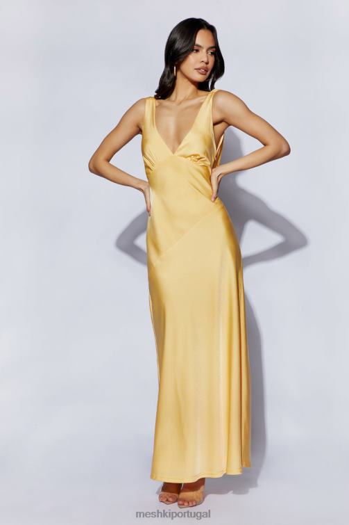 Meshki vestido maxi de cetim nadia com capuz nas costas BLLT11 roupas limão