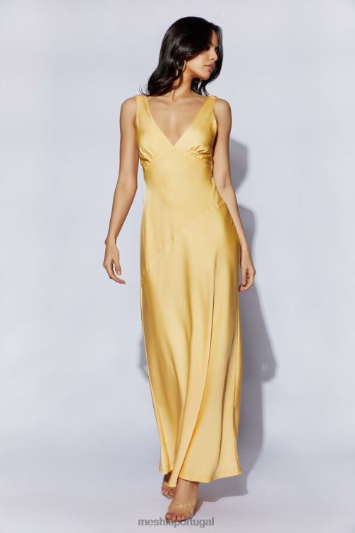 Meshki vestido maxi de cetim nadia com capuz nas costas BLLT11 roupas limão