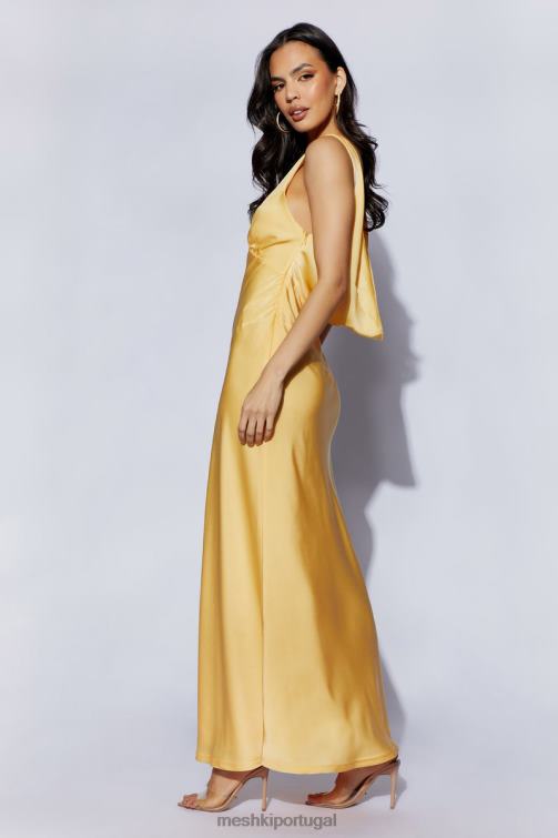 Meshki vestido maxi de cetim nadia com capuz nas costas BLLT11 roupas limão
