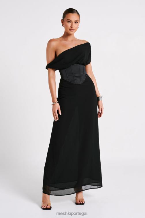 Meshki vestido maxi de chiffon da Courtney BLLT80 roupas preto