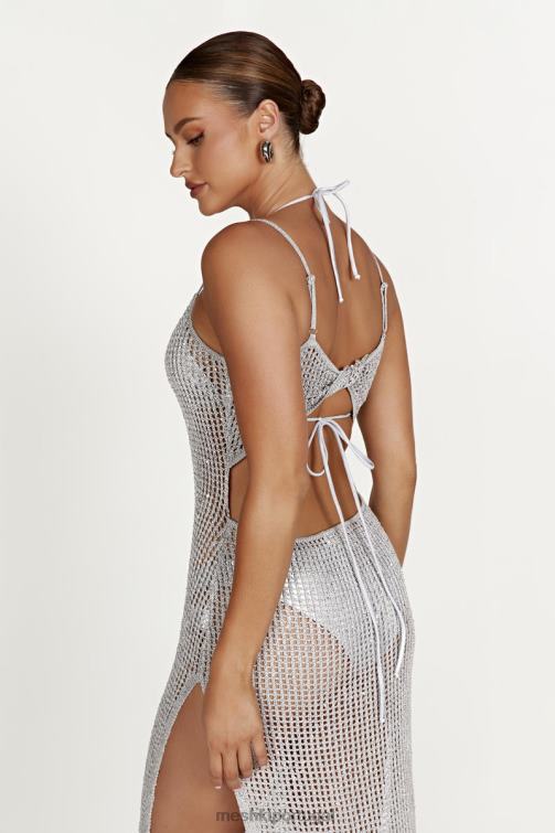 Meshki vestido maxi de crochê com lantejoulas zelda BLLT502 roupas prata