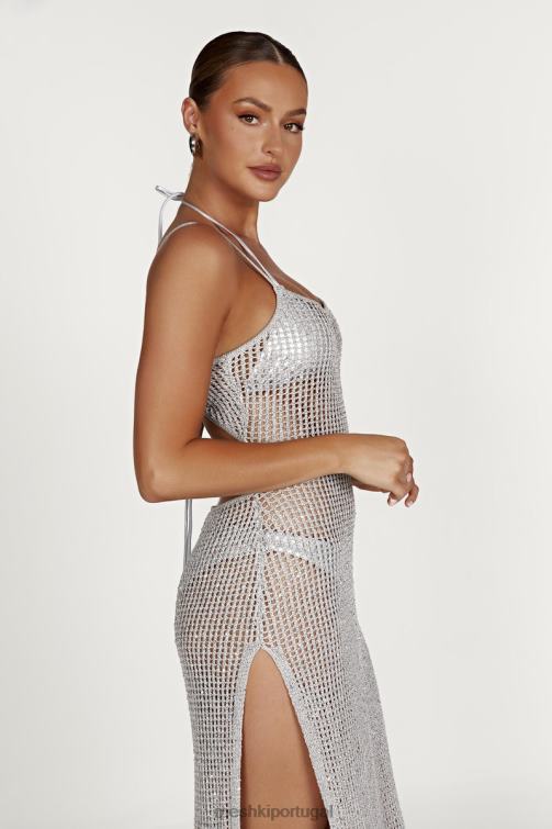 Meshki vestido maxi de crochê com lantejoulas zelda BLLT502 roupas prata