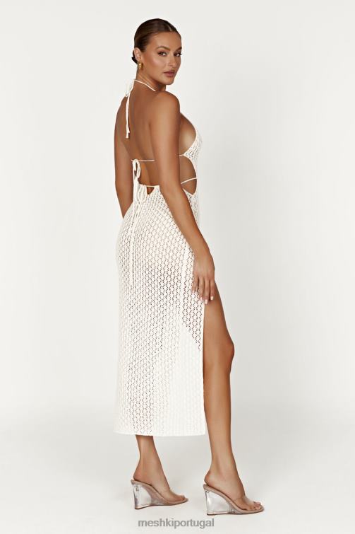 Meshki vestido maxi de crochê com recorte malia BLLT698 roupas creme
