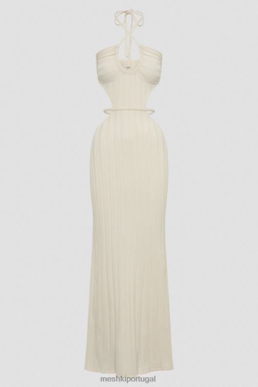 Meshki vestido maxi de malha com recorte minerva BLLT256 roupas marfim
