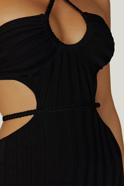 Meshki vestido maxi de malha com recorte minerva BLLT290 roupas preto