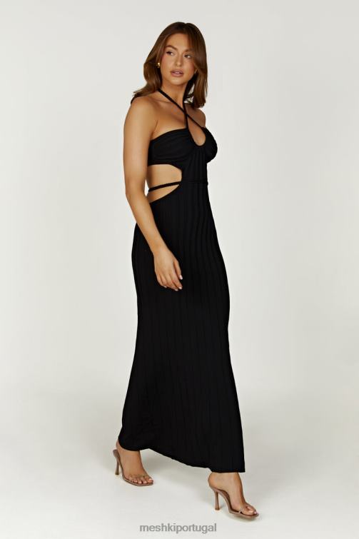 Meshki vestido maxi de malha com recorte minerva BLLT290 roupas preto