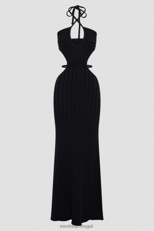 Meshki vestido maxi de malha com recorte minerva BLLT290 roupas preto