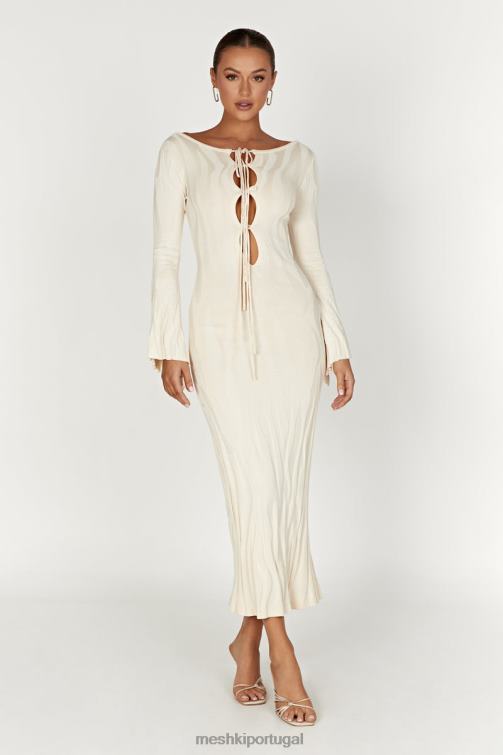 Meshki vestido maxi de malha manga longa brinley BLLT261 roupas marfim
