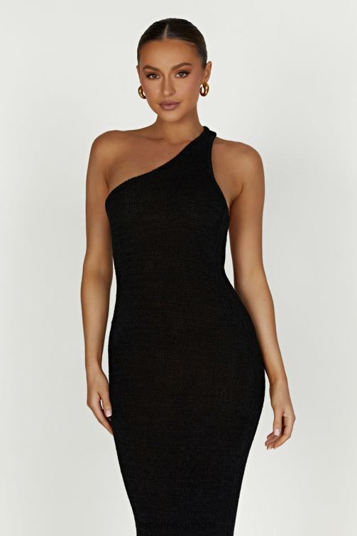 Meshki vestido maxi de malha paisley com um ombro só BLLT224 roupas preto