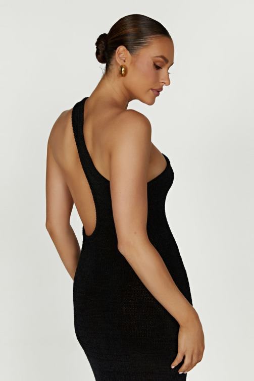 Meshki vestido maxi de malha paisley com um ombro só BLLT224 roupas preto