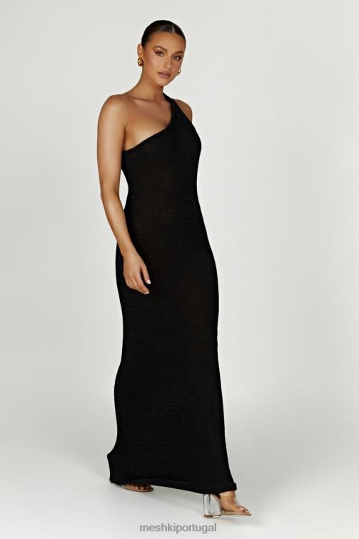 Meshki vestido maxi de malha paisley com um ombro só BLLT224 roupas preto