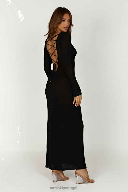 Meshki vestido maxi de malha talia com costas abertas BLLT276 roupas preto