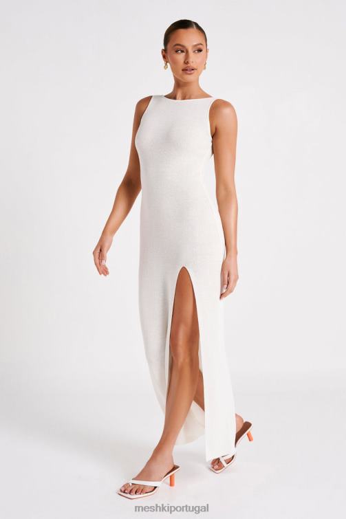 Meshki vestido maxi de malha translúcida maxine BLLT75 roupas branco