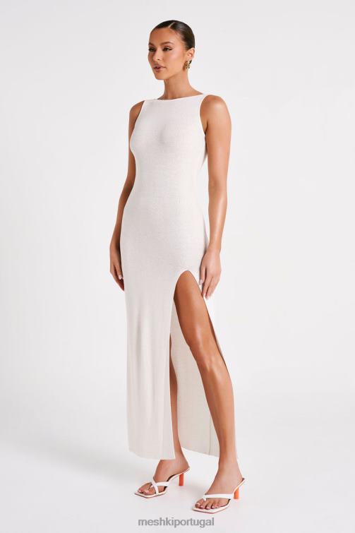 Meshki vestido maxi de malha translúcida maxine BLLT75 roupas branco