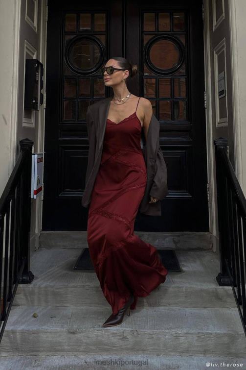 Meshki vestido maxi de renda emendada prue BLLT508 roupas chocolate cereja