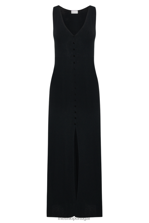 Meshki vestido maxi de tricô antonia com botões BLLT20 roupas preto