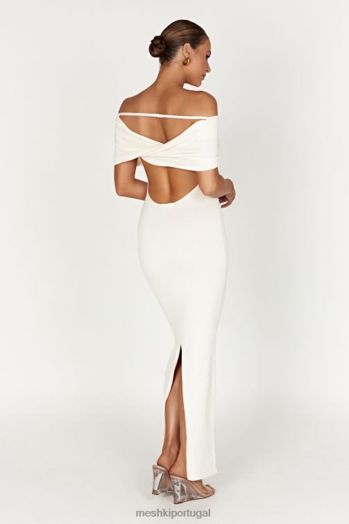 Meshki vestido maxi de tricô terese ombro a ombro BLLT299 roupas creme