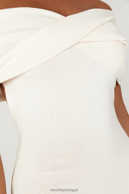 Meshki vestido maxi de tricô terese ombro a ombro BLLT299 roupas creme