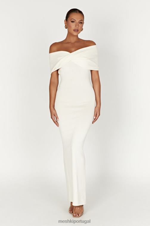Meshki vestido maxi de tricô terese ombro a ombro BLLT299 roupas creme