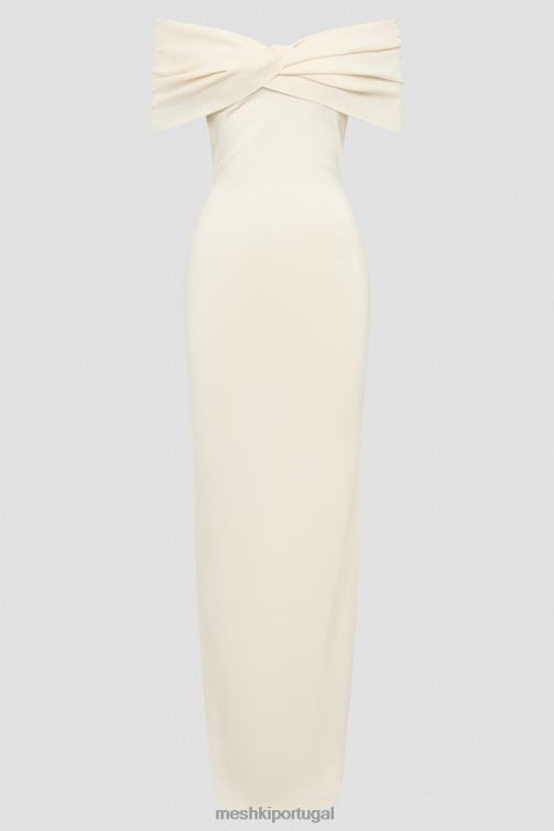 Meshki vestido maxi de tricô terese ombro a ombro BLLT299 roupas creme