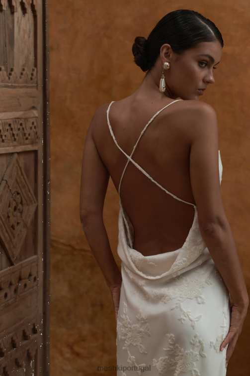 Meshki vestido maxi de veludo erika burnout BLLT180 roupas branco