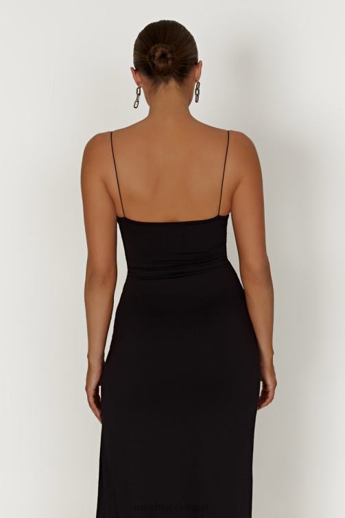 Meshki vestido maxi em concha de nylon reciclado addison BLLT387 roupas preto