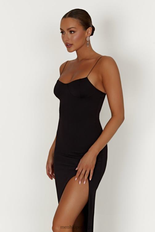 Meshki vestido maxi em concha de nylon reciclado addison BLLT387 roupas preto