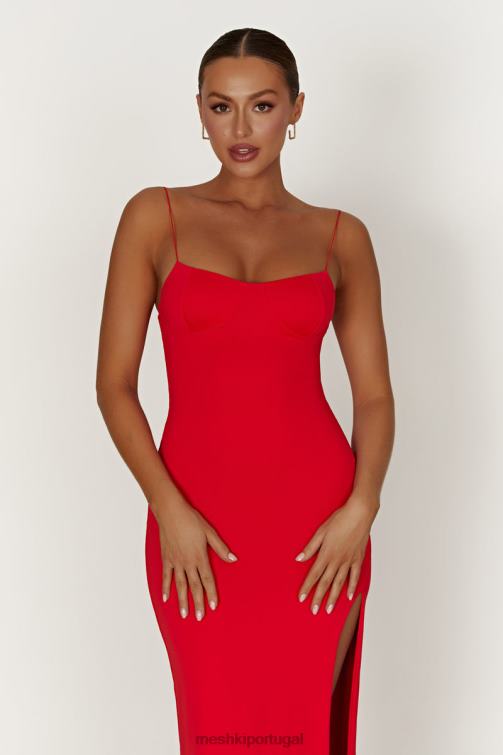 Meshki vestido maxi em concha de nylon reciclado addison BLLT410 roupas vermelho