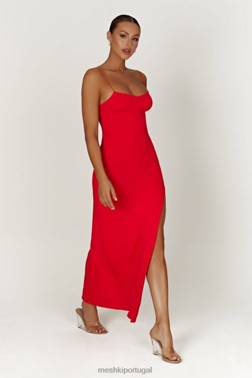 Meshki vestido maxi em concha de nylon reciclado addison BLLT410 roupas vermelho