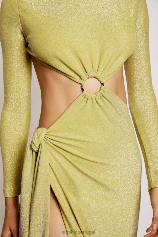 Meshki vestido maxi envolvente sem costas christina BLLT489 roupas brilho verde