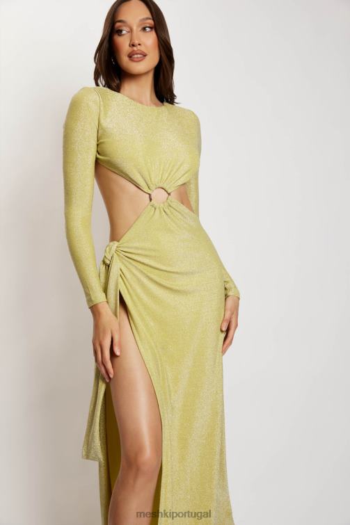 Meshki vestido maxi envolvente sem costas christina BLLT489 roupas brilho verde