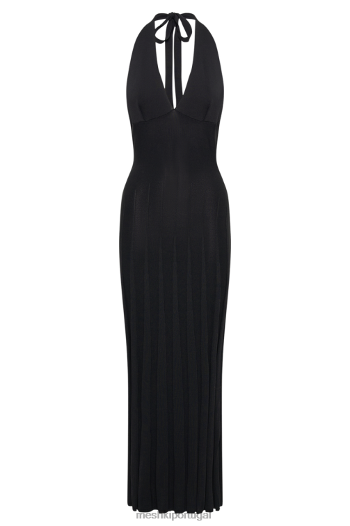 Meshki vestido maxi frente única com nervuras caity BLLT71 roupas preto