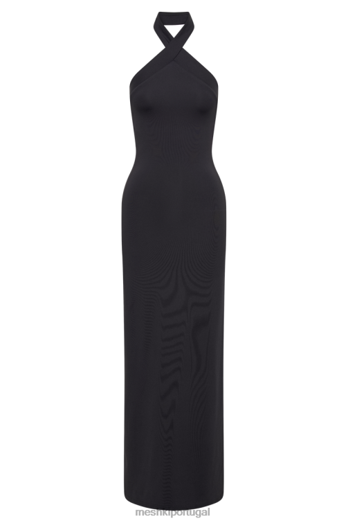 Meshki vestido maxi frente única em nylon reciclado kimberley BLLT93 roupas preto